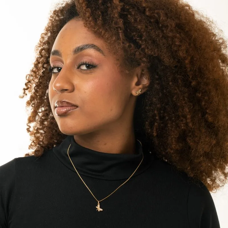 CONJUNTO CORRENTE VENEZIANA LIBÉLULA COM ZIRCÔNIA CRISTAL- BANHADO A OURO 18K