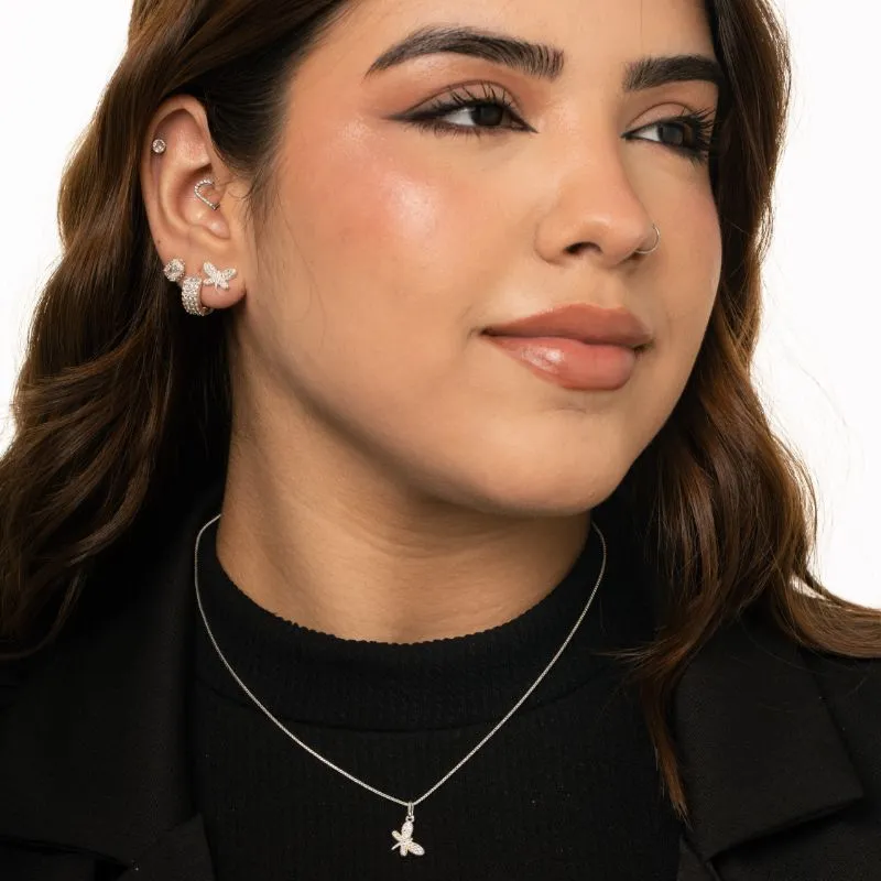 CONJUNTO CORRENTE VENEZIANA LIBÉLULA COM ZIRCÔNIA CRISTAL- BANHADO A PRATA 925