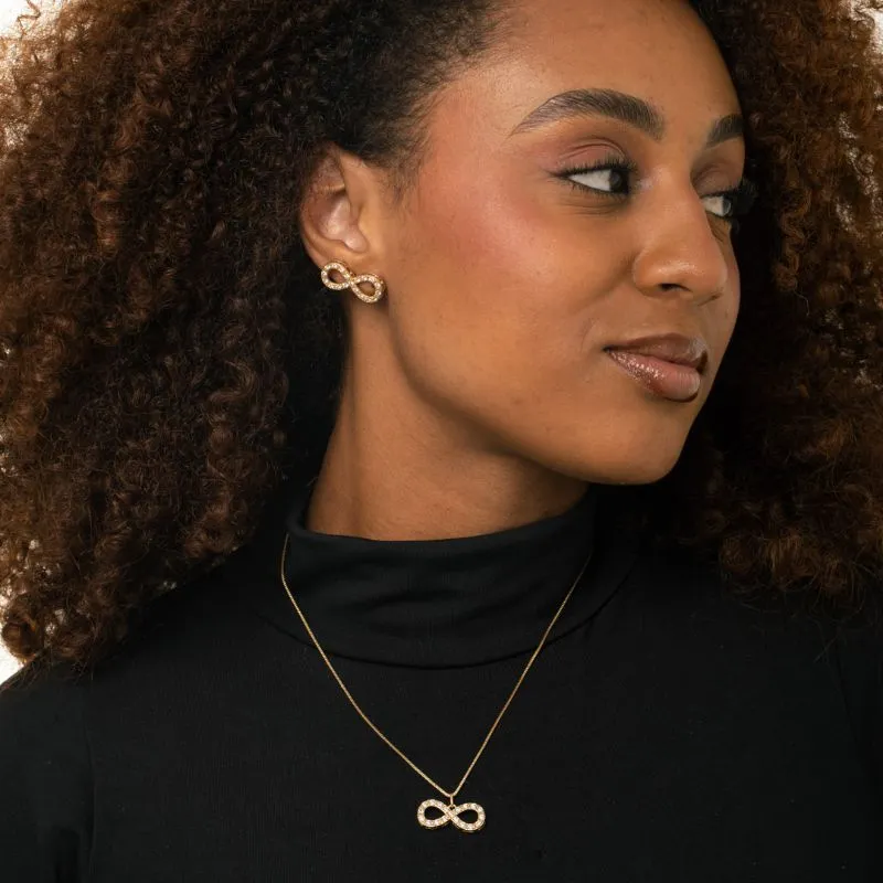 CONJUNTO CORRENTE VENEZIANA SIMBÓLO DO INFINITO COM ZIRCÔNIA CRISTAL- BANHADO A OURO 18K