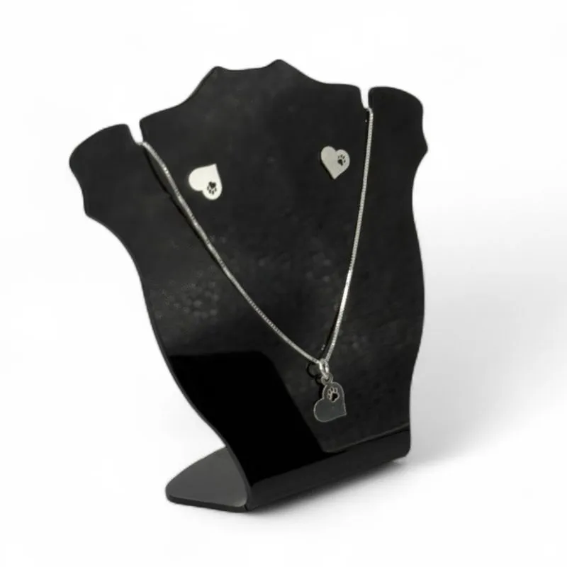 CONJUNTO CORRENTE VENEZIANA COM BRINCO DE CORAÇÃO LISO E PATINHA VAZADO PET  -PRATA 925