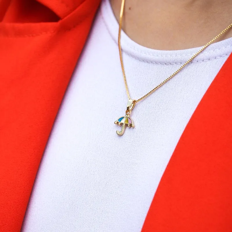 CONJUNTO INFANTIL BRINCO E CORRENTE 40CM GUARDA-CHUVA RESINADO - BANHADO A OURO 18K