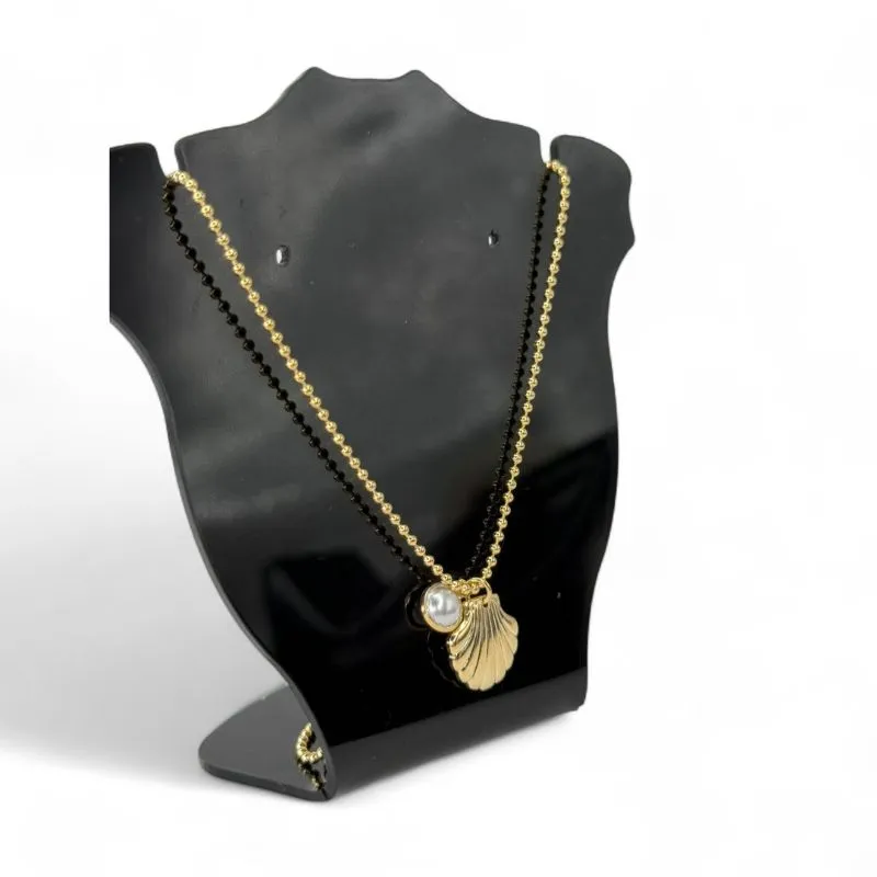 CORRENTE BOLINHAS COM CONCHA E PÉROLA PENDURADO - BANHADO A OURO 18K