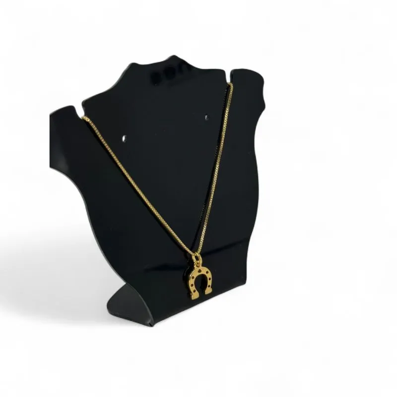 CORRENTE FERRADURA PEQUENA LISA COM CORRENTE VENEZIANA E EXTENSOR - BANHADO A OURO 18K