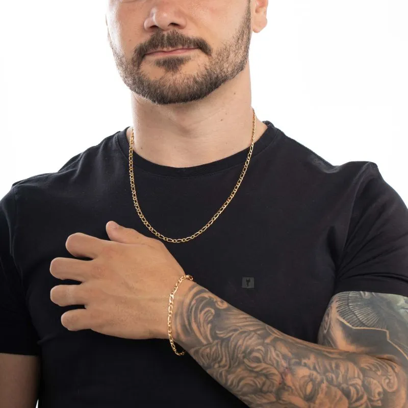 CORRENTE MASCULINA 1X1 LARGO E PEQUENO MÉDIO COM FECHO GAVETA 1.0MM- BANHADO A OURO 18K