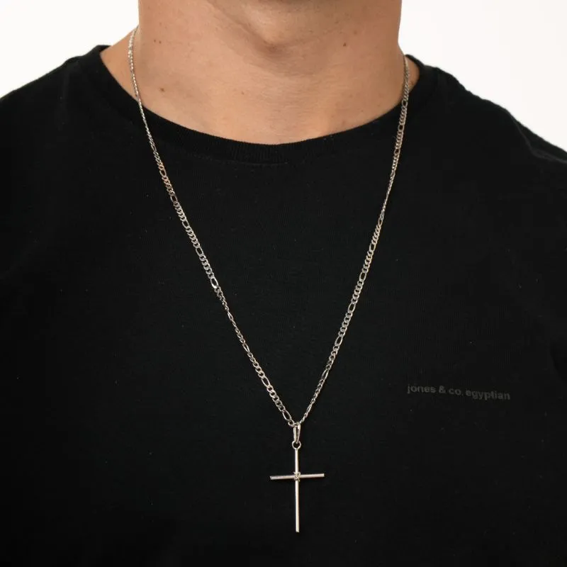 CORRENTE MASCULINA 1X5 ELO GRUMET 70CM- BANHADO A RÓDIO BRANCO