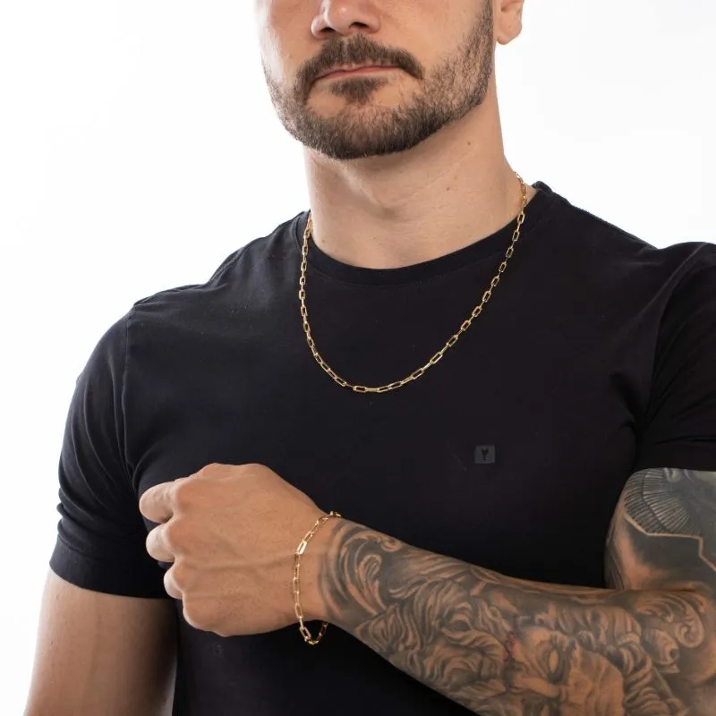 CORRENTE MASCULINA CARTHIE MÉDIO ELO LARGO COM FECHO GAVETA 1.2MM- BANHADO A OURO 18K