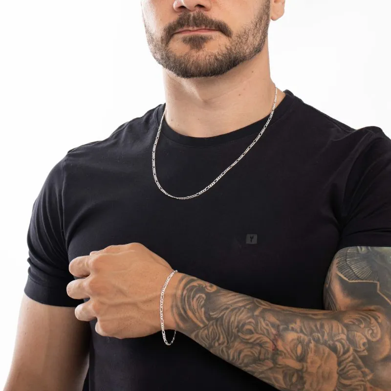 CORRENTE MASCULINA FINA 3X1 ELO LARGO E PEQUENO COM FECHO GAVETA  2.0MM- BANHADO A PRATA 925