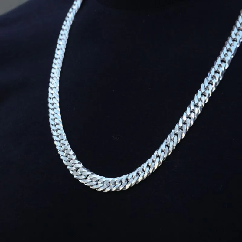 CORRENTE MASCULINA GRUMET LAMINADA MÉDIA COM FECHO GAVETA 70CM  10MM - BANHADO A PRATA 925