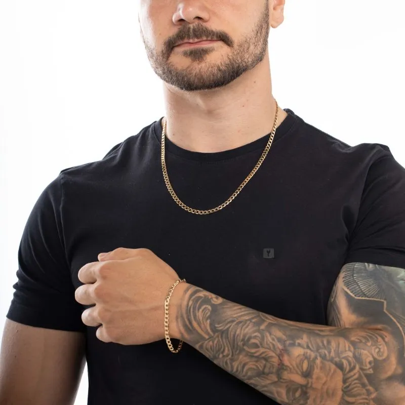 CORRENTE MASCULINA GRUMET LARGO COM FECHO GAVETA 4,8MM - BANHADO A OURO 18K