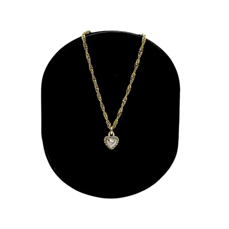 CORRENTE SINGAPURA 35CM CORAÇÃO CRAVADO COM ZIRCONIA CRISTAL - BANHADO A OURO 18K