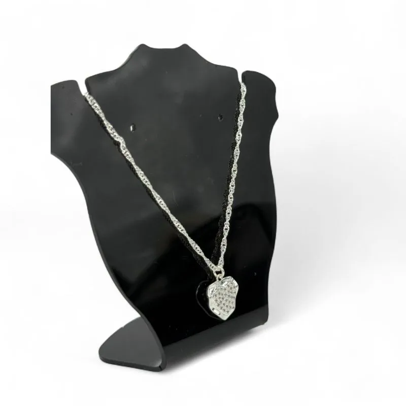 CORRENTE SINGAPURA CORAÇÃO COM CRAVAÇÃO DE MICRO ZIRCONIA CRISTAL E LATERAL LISA   - BANHADO A PRATA 925
