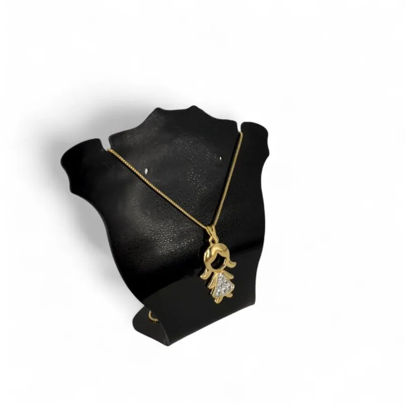 CORRENTE VENEZIANA BONECA MENINA COM ZIRCONIA CRISTAL - BANHADO A OURO 18K