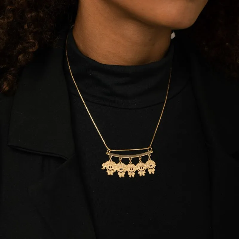 CORRENTE VENEZIANA CANGA COM DUAS MENINAS E 3 MENINOS LISOS - BANHADO A OURO 18K