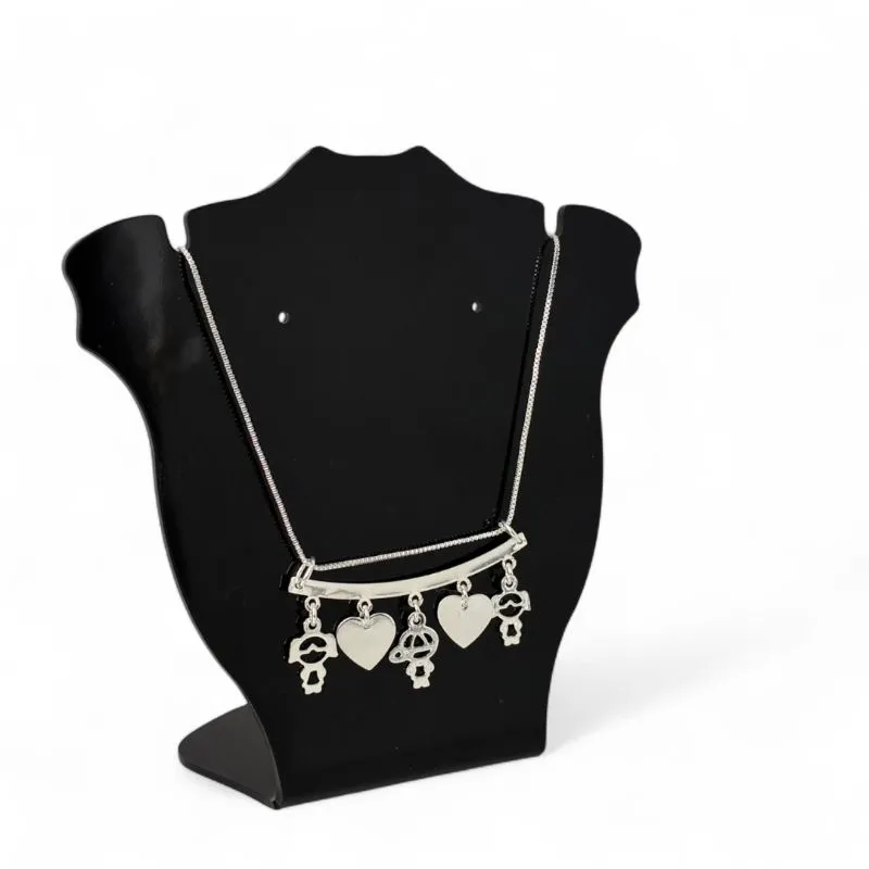 CORRENTE VENEZIANA CANGA CORAÇÕES LISOS E TRIO BONECOS DUAS MENINAS E UM MENINO VAZADOS LISOS - BANHADO A PRATA 925