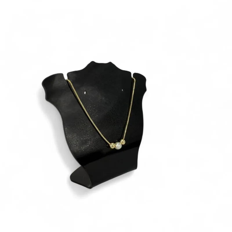 CORRENTE VENEZIANA COM BOLINHA DUPLA E PÉROLA LISA - BANHADO A OURO 18K