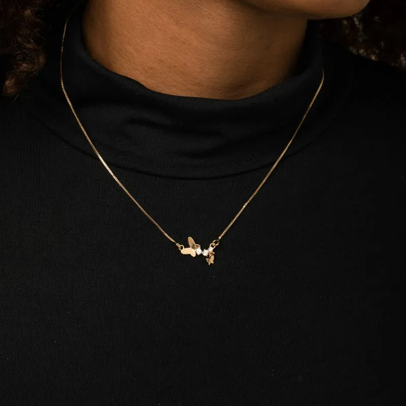 CORRENTE VENEZIANA COM BORBOLETA LISA E ZIRCÔNIA CRISTAL COM EXTENSOR  - BANHADO A OURO 18K