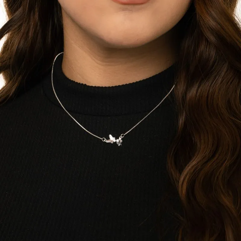 CORRENTE VENEZIANA COM BORBOLETA LISA E ZIRCÔNIA CRISTAL COM EXTENSOR  - BANHADO A PRATA 925