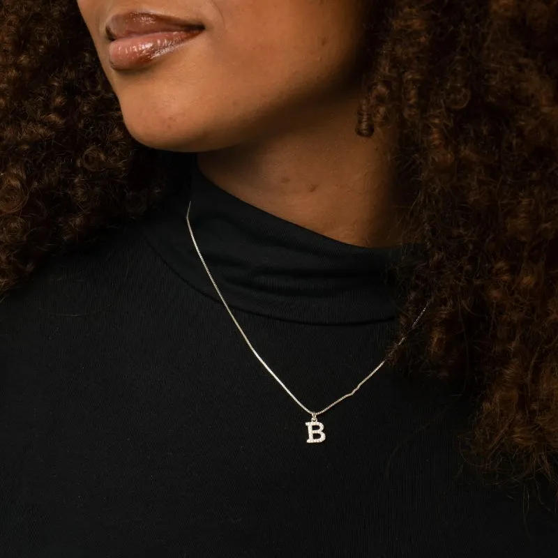 CORRENTE VENEZIANA COM INCIAL B PEQUENA CRAVEJADA EM MICRO ZIRCÔNIA CRISTAL - BANHADO A PRATA 925