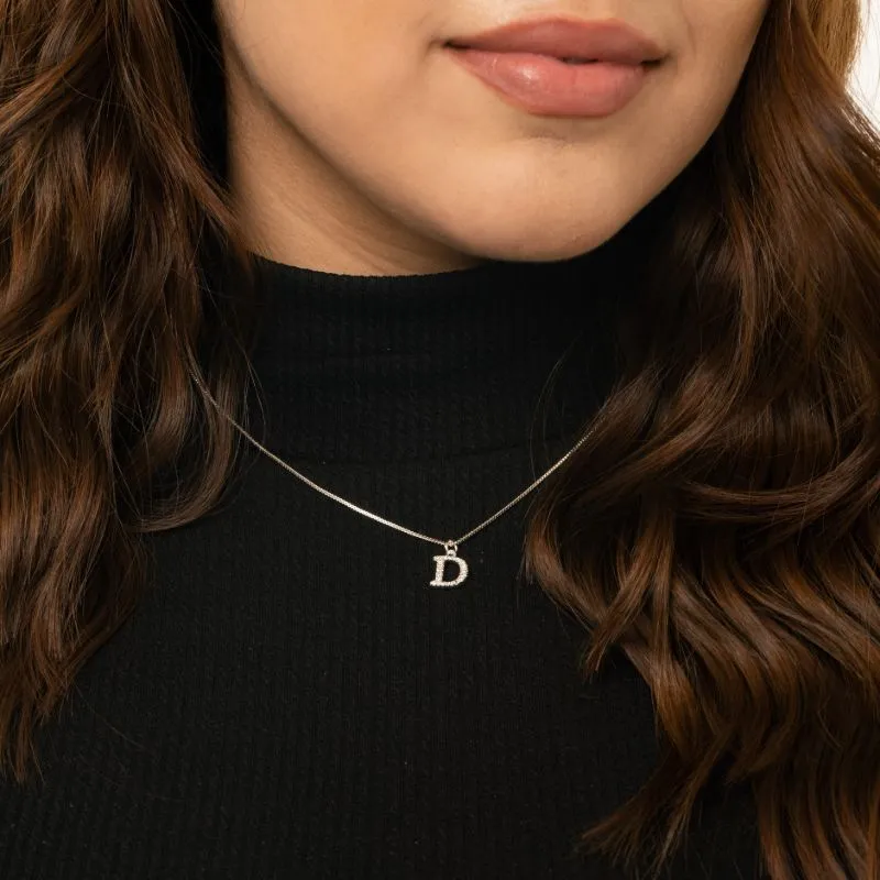 CORRENTE VENEZIANA COM INCIAL D PEQUENA CRAVEJADA EM MICRO ZIRCÔNIA CRISTAL - BANHADO A PRATA 925