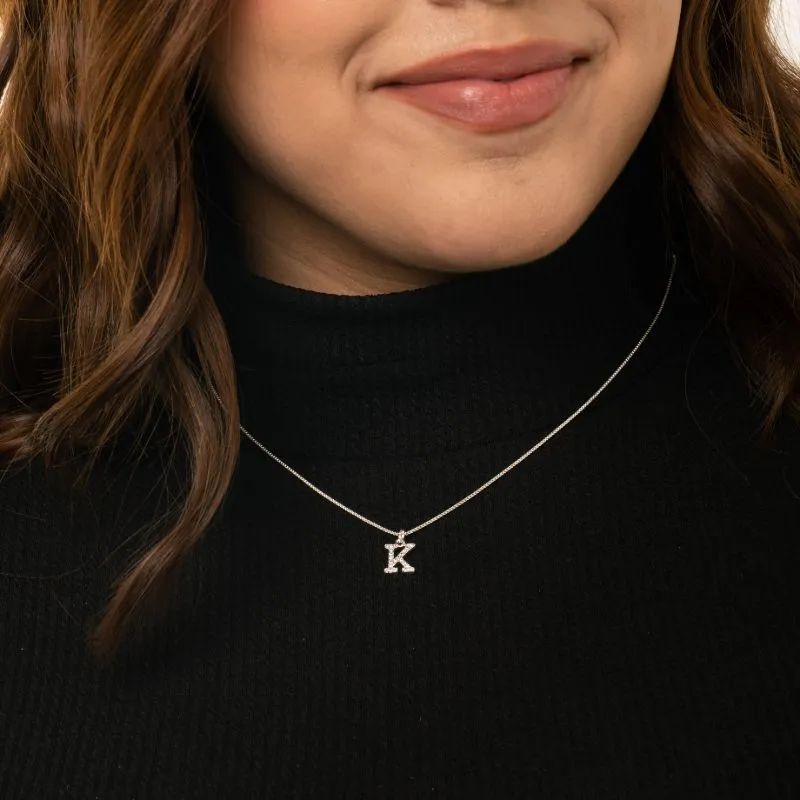 CORRENTE VENEZIANA COM INCIAL K PEQUENA CRAVEJADA EM MICRO ZIRCÔNIA CRISTAL - BANHADO A PRATA 925