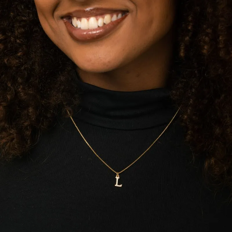 CORRENTE VENEZIANA COM INCIAL L PEQUENA CRAVEJADA EM MICRO ZIRCÔNIA CRISTAL - BANHADO A OURO 18K