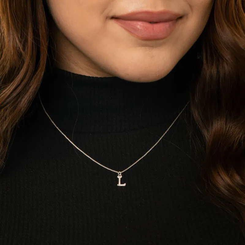 CORRENTE VENEZIANA COM INCIAL L PEQUENA CRAVEJADA EM MICRO ZIRCÔNIA CRISTAL - BANHADO A PRATA 925