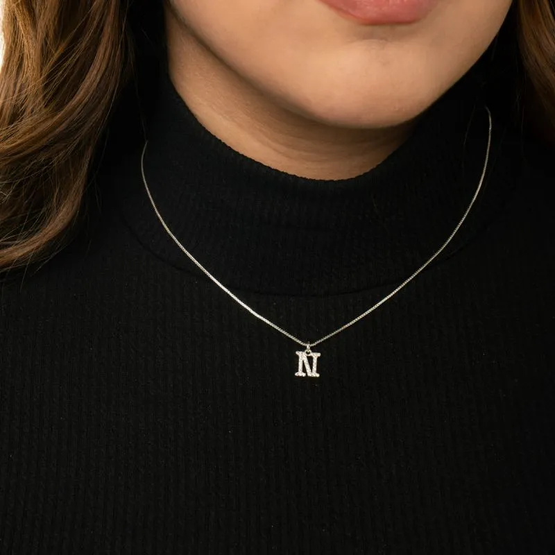 CORRENTE VENEZIANA COM INCIAL N PEQUENA CRAVEJADA EM MICRO ZIRCÔNIA CRISTAL - BANHADO A PRATA 925