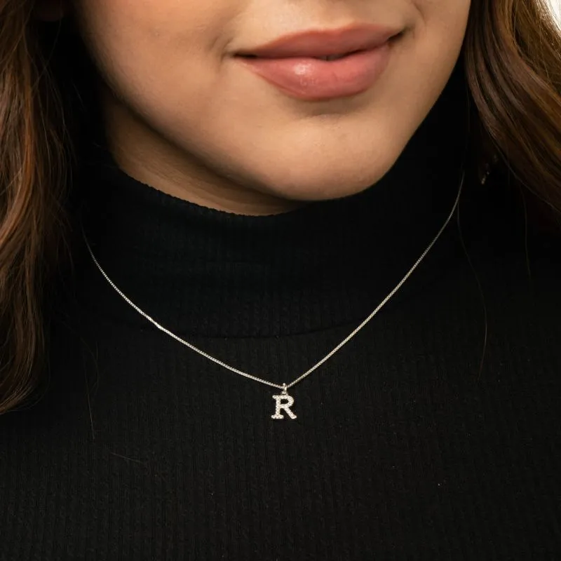 CORRENTE VENEZIANA COM INCIAL R PEQUENA CRAVEJADA EM MICRO ZIRCÔNIA CRISTAL - BANHADO A PRATA 925