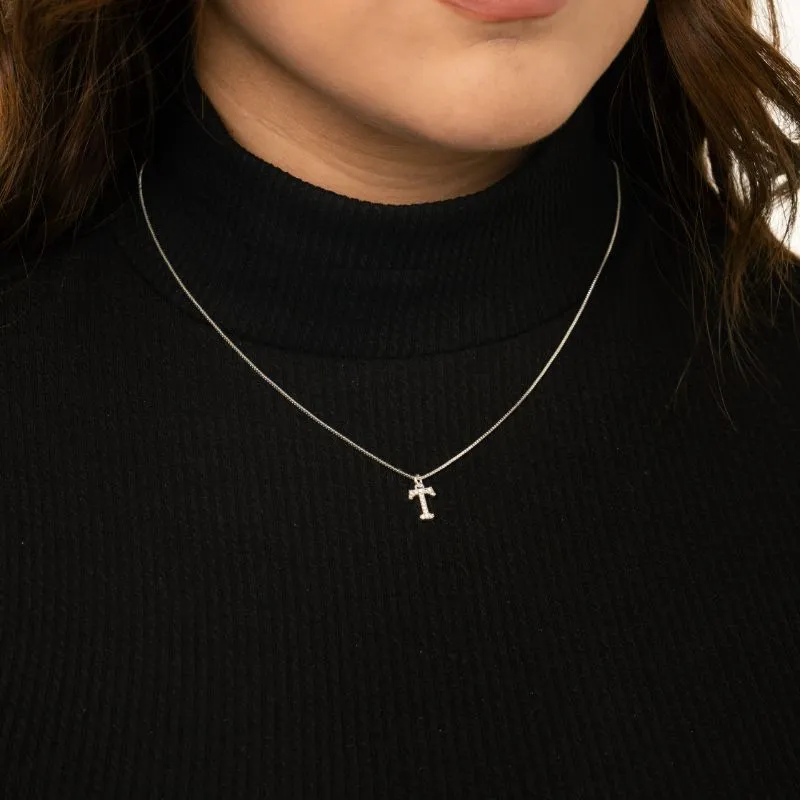 CORRENTE VENEZIANA COM INCIAL T PEQUENA CRAVEJADA EM MICRO ZIRCÔNIA CRISTAL - BANHADO A PRATA 925