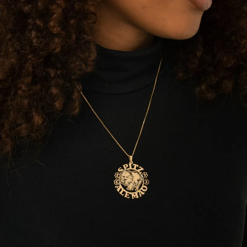 CORRENTE VENEZIANA COM MANDALA PET SPLITZ ALEMÃO RESINADA E APLICAÇÃO - BANHADO A OURO 18K