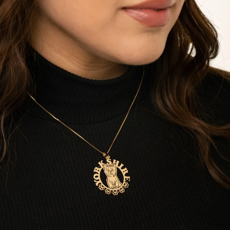 CORRENTE VENEZIANA COM MANDALA PET YORK SHIRE RESINADA E APLICAÇÃO - BANHADO A OURO 18K