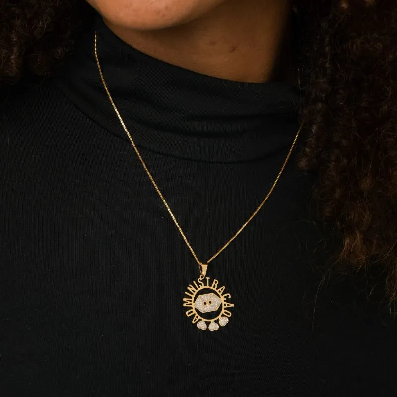 CORRENTE VENEZIANA COM MANDALA PROFISSÃO ADMINISTRAÇÃO COM APLICAÇÃO DE RÓDIO BRANCO  - BANHADO A OURO 18K