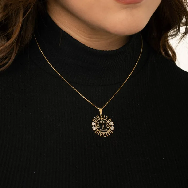 CORRENTE VENEZIANA COM MANDALA PROFISSÃO DIREITO RESINADA E APLICAÇÃO DE RÓDIO BRANCO  - BANHADO A OURO 18K