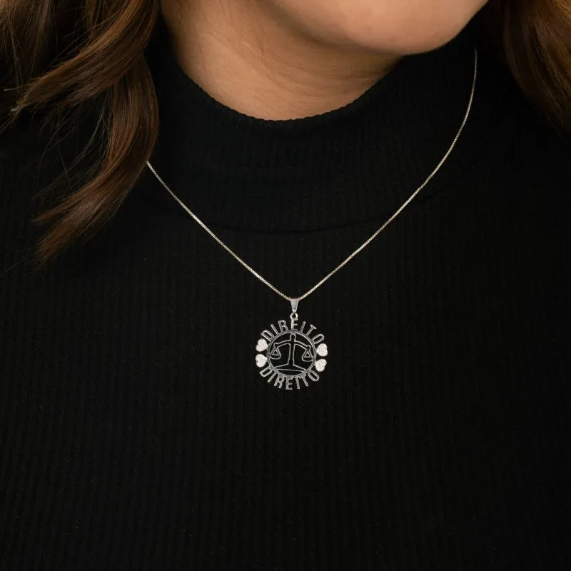 CORRENTE VENEZIANA COM MANDALA PROFISSÃO DIREITO RESINADA E APLICAÇÃO DE RÓDIO BRANCO  - BANHADO A PRATA 925