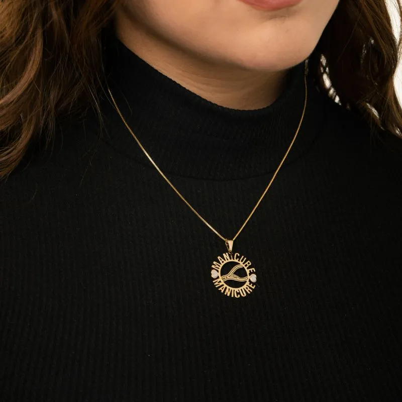 CORRENTE VENEZIANA COM MANDALA PROFISSÃO MANICURE - BANHADO A OURO 18K