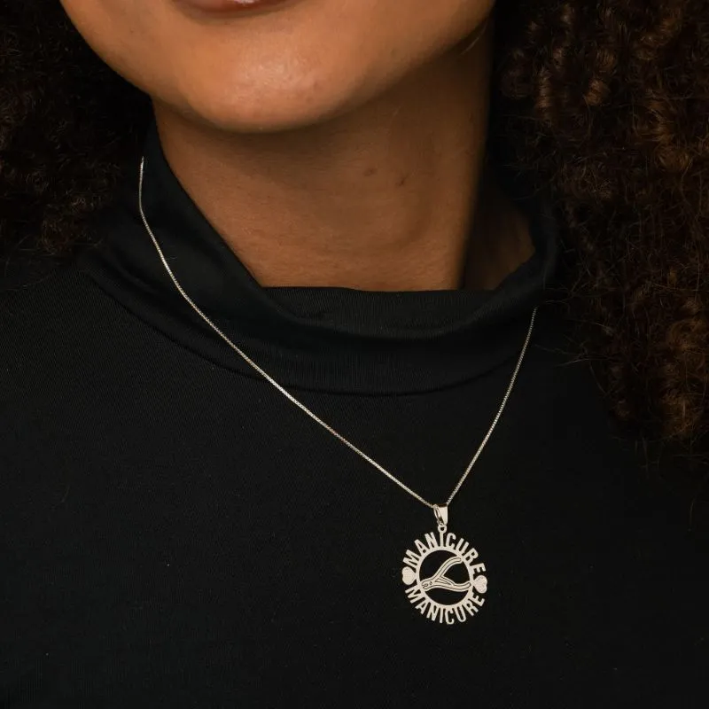 CORRENTE VENEZIANA COM MANDALA PROFISSÃO MANICURE RESINADA E APLICAÇÃO DE RÓDIO BRANCO  - BANHADO A PRATA 925