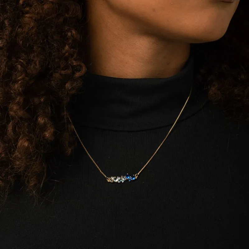 CORRENTE VENEZIANA COM NAVETE AZUL ESCURO E AZUL CLARO COM EXTENSOR  - BANHADO A OURO 18K