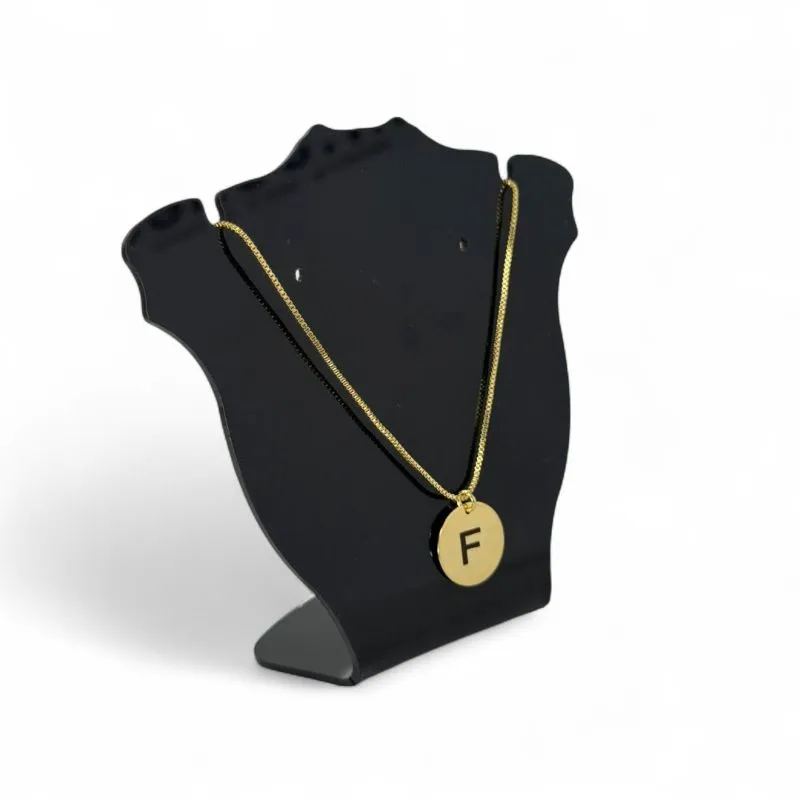 CORRENTE VENEZIANA COM PINGENTE MEDALHA GRAVAÇÃO A LASER E INICIAL F - BANHADO A OURO 18K