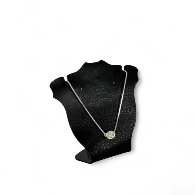 CORRENTE VENEZIANA COM PINGENTE OVAL CRAVEJADA EM MICRO ZIRCONIA CRISTAL E EXTENSOR - BANHADO A PRATA 925