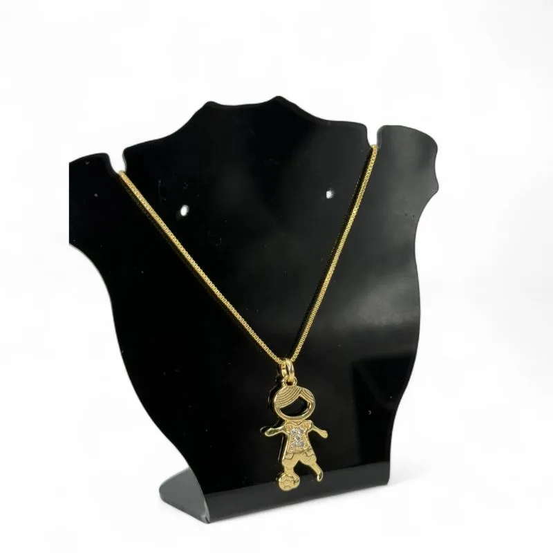 CORRENTE VENEZIANA MENINO COM BOLA CRAVEJADO COM ZIRCONIA CRISTAL - BANHADO A OURO 18K