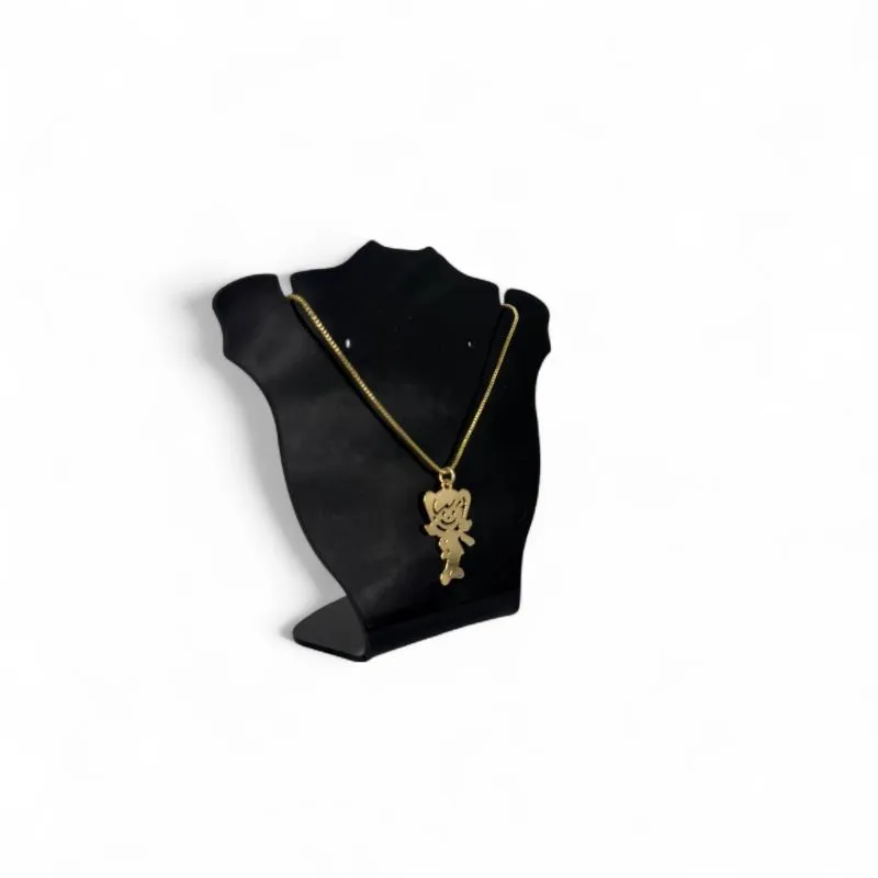 CORRENTE VENEZIANA PINGENTE DESENHO MENINA LISO COM EXTENSOR  - BANHADO A OURO 18K