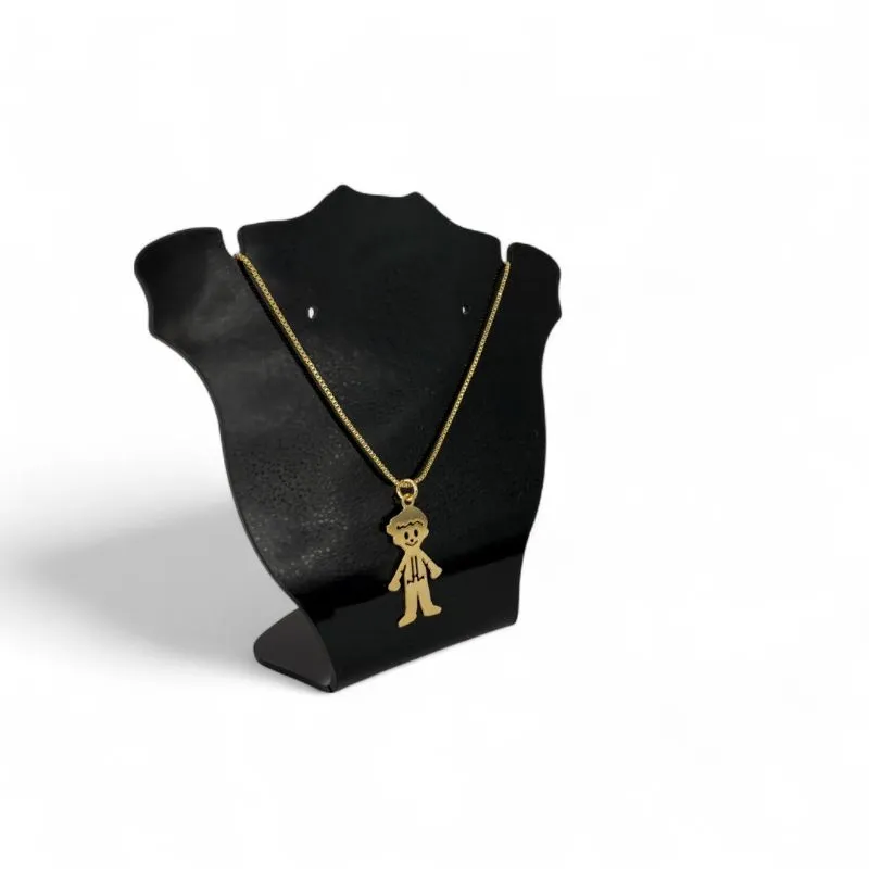 CORRENTE VENEZIANA PINGENTE DESENHO MENINO LISO COM EXTENSOR  - BANHADO A OURO 18K