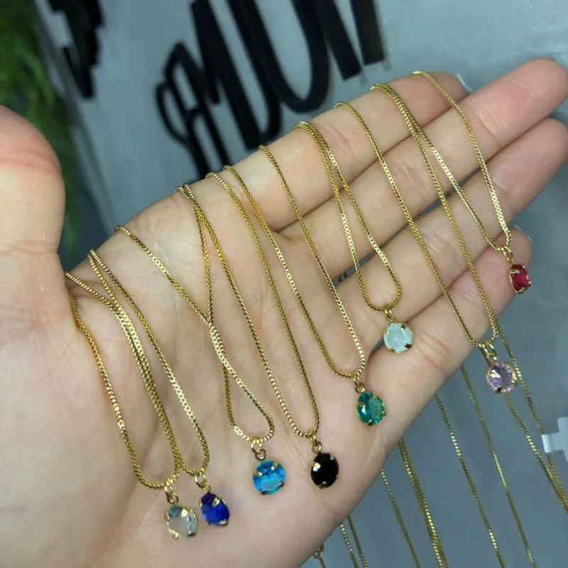 CORRENTE VENEZIANA PONTO DE LUZ REDONDO AZUL TRASLUCIDO LISO S/ EXTENSOR - BANHADO A OURO 18K