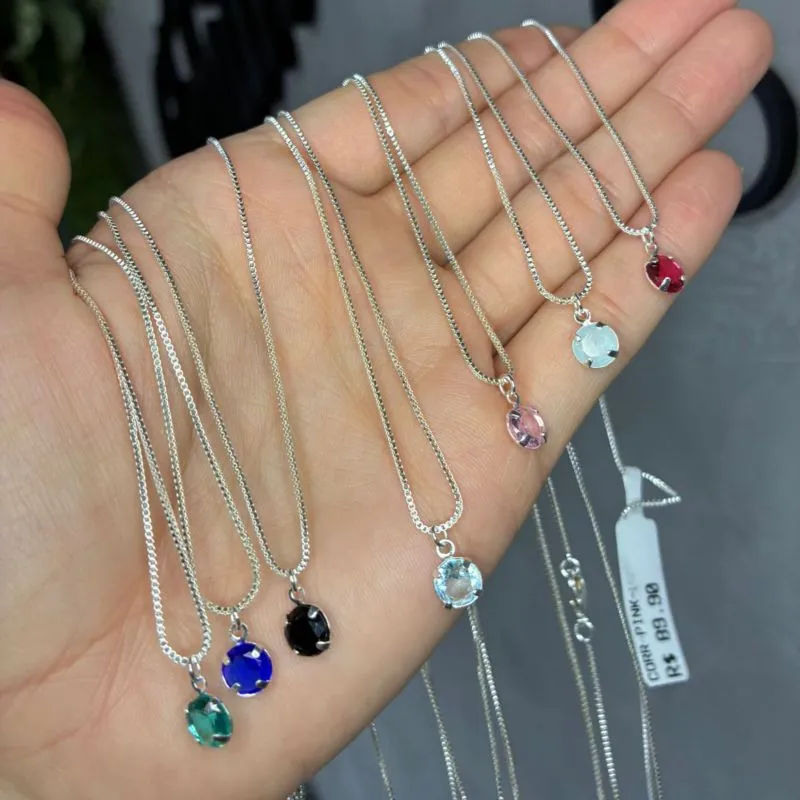 CORRENTE VENEZIANA PONTO DE LUZ REDONDO PINK LISO S/ EXTENSOR - BANHADO A PRATA 925