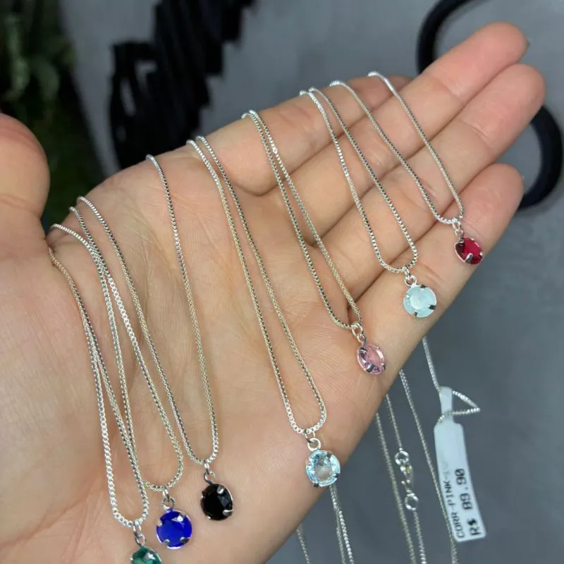 CORRENTE VENEZIANA PONTO DE LUZ REDONDO ROSA BEBE LISO S/ EXTENSOR - BANHADO A PRATA 925