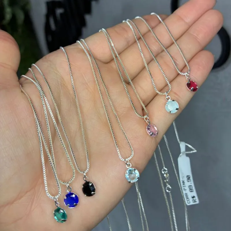 CORRENTE VENEZIANA PONTO DE LUZ REDONDO VERDE AGUA LISO S/ EXTENSOR - BANHADO A PRATA 925