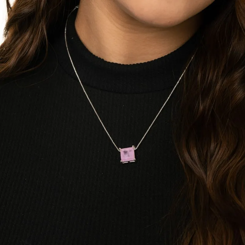 CORRENTE VENEZIANA QUADRADA PEDRA FUSION LILAS - BANHADO A PRATA 925