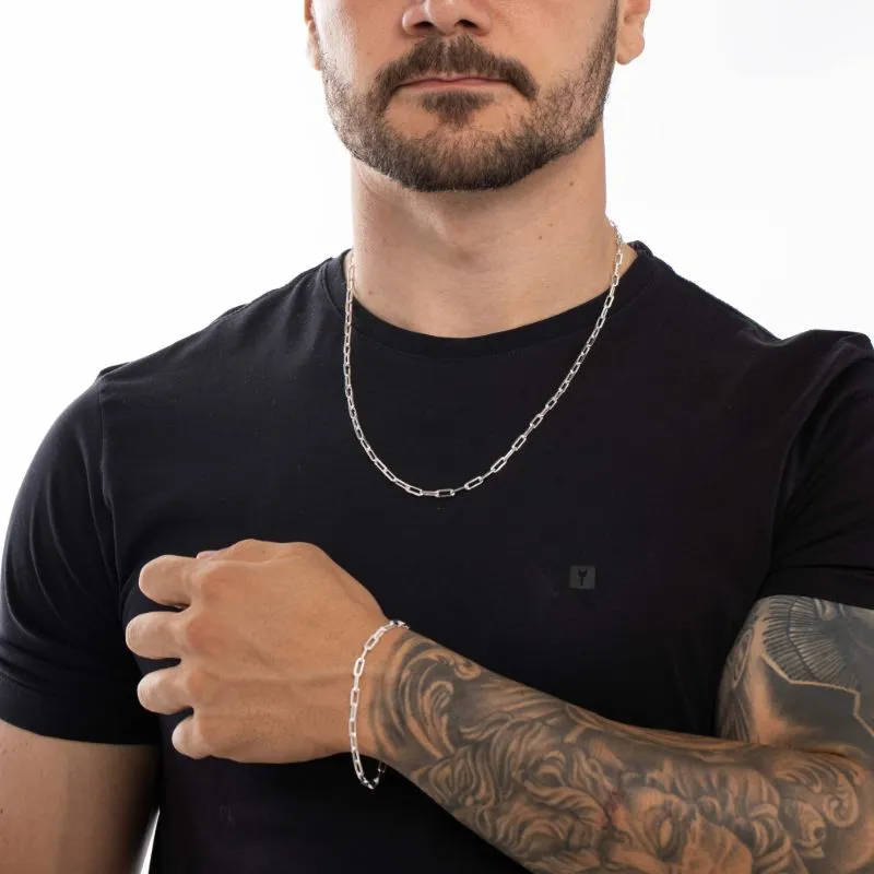 CORRENTE MASCULINA CARTHIE MÉDIO ELO LARGO COM FECHO GAVETA 1.0MM- BANHADO PRATA 925