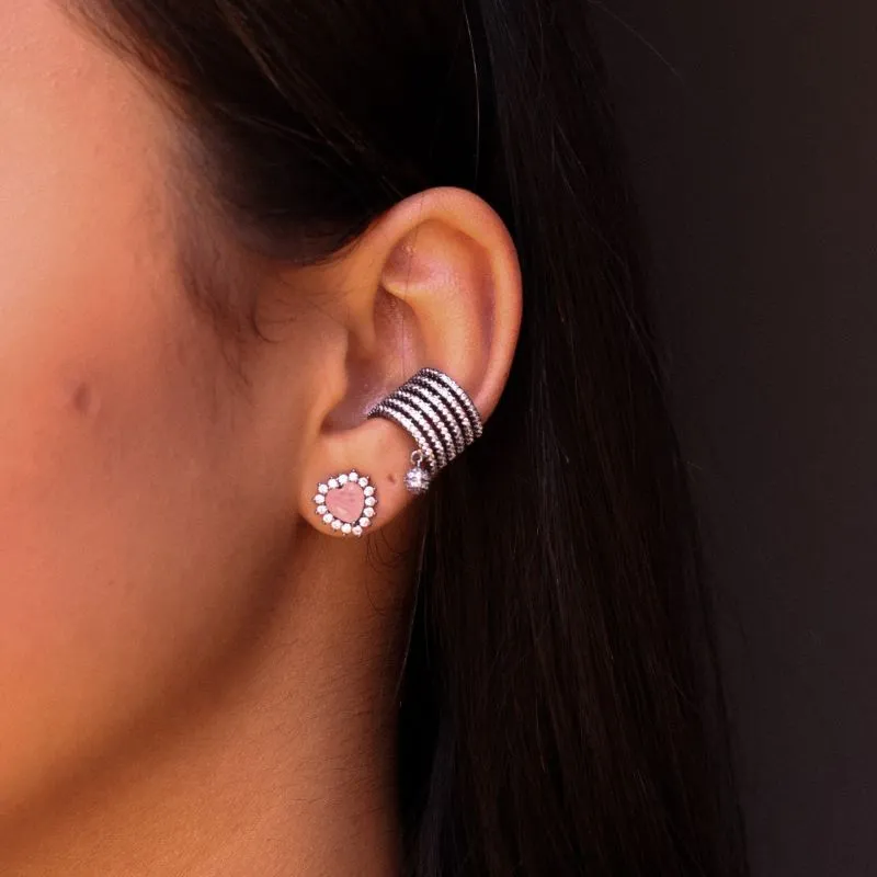 PIERCING FAKE COM 6 FILEIRAS CRAVEJADAS E PINGENTE BOLINHA  - BANHADO A RÓDIO NEGRO