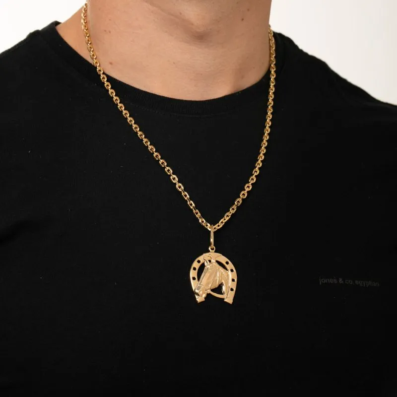 PINGENTE CAVALO FERRADURA GRANDE CHAPADO  - BANHADO A OURO 18K